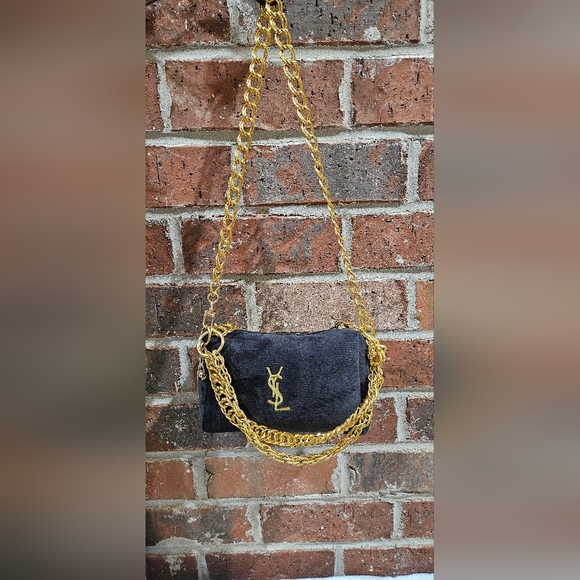 Yves Saint Laurent Black Velvet Bag with Gold Chain - Picture 1 of 12